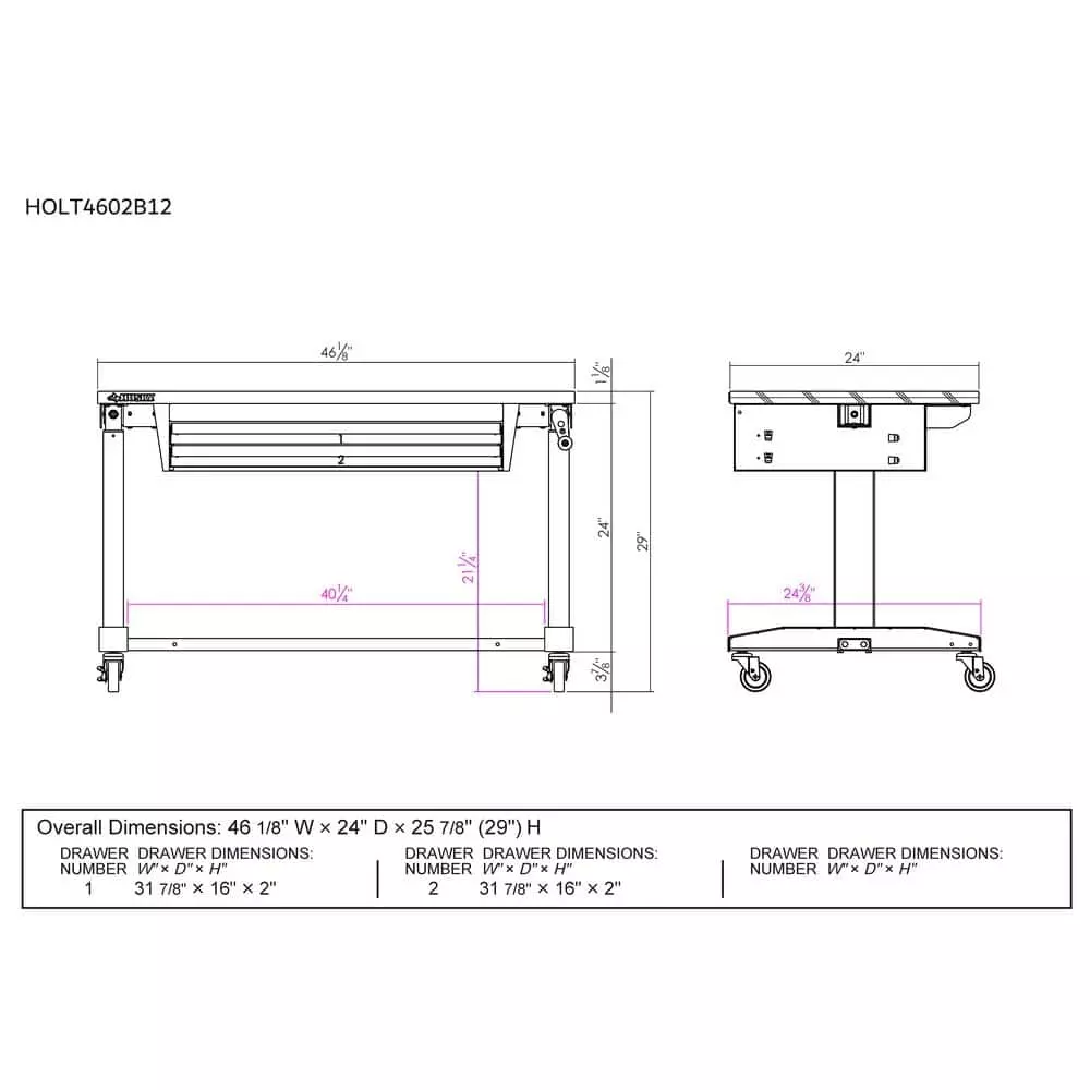 Husky 46 in. Adjustable Height Work Table with 2-Drawers in Black 6 Husky 46 in. Adjustable Height Work Table with 2-Drawers in Black - Image 4