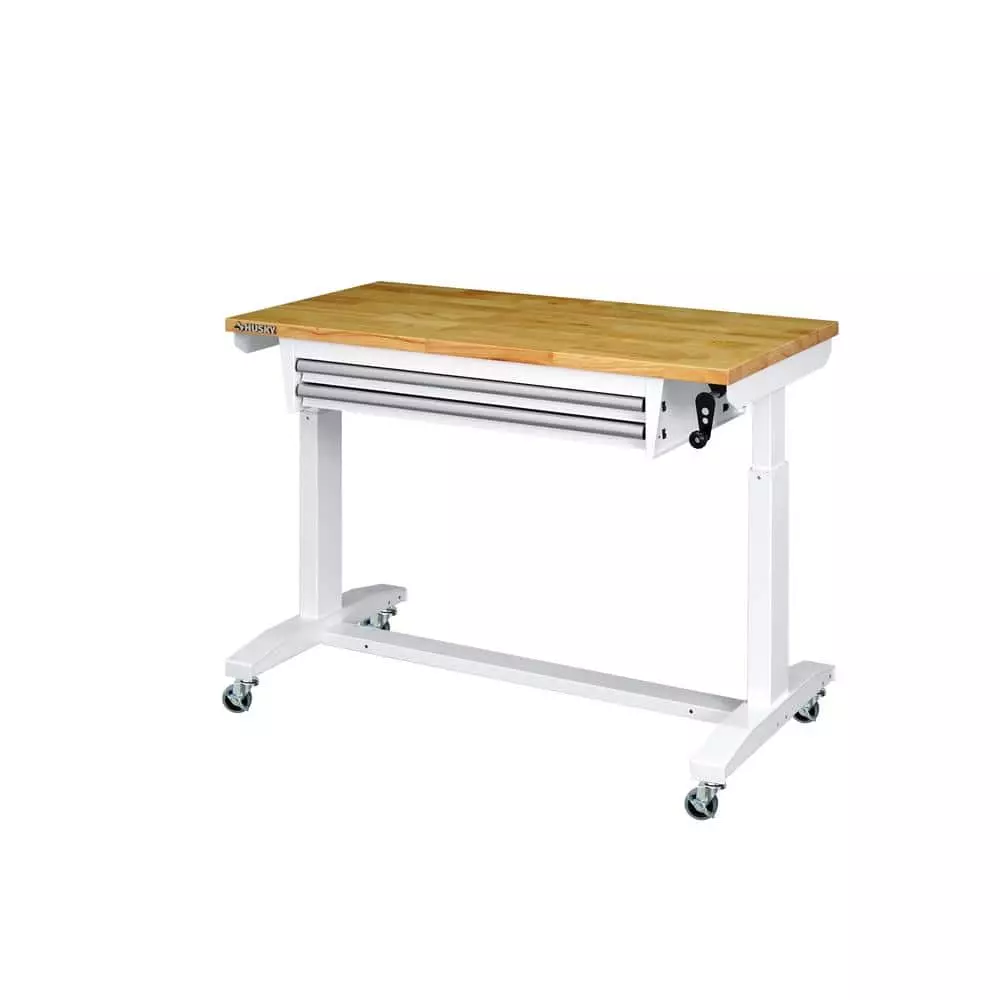 Husky 46 in. Adjustable Height Work Table with 2-Drawers in White 7 Husky 46 in. Adjustable Height Work Table with 2-Drawers in White - Image 5
