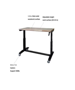 Husky 46 in. W x 24 in. D Steel Adjustable Height Solid Wood Top Workbench Table in Black -FixPro Store husky workbenches holt46xdb12 1d 1000