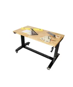Husky 46 in. W x 24 in. D Steel Adjustable Height Solid Wood Top Workbench Table in Black -FixPro Store husky workbenches holt46xdb12 40 1000