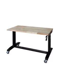 Husky 46 in. W x 24 in. D Steel Adjustable Height Solid Wood Top Workbench Table in Black