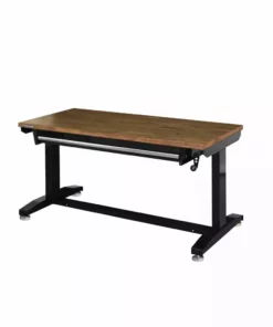 Husky 52 in.W x 24 in. D Steel 1-Drawer Adjustable Height Workbench with Dark Stained Wood Top in Gloss Black -FixPro Store husky workbenches holt5201b11 1f 1000