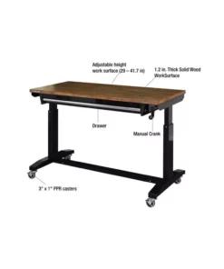 Husky 52 in.W x 24 in. D Steel 1-Drawer Adjustable Height Workbench with Dark Stained Wood Top in Gloss Black -FixPro Store husky workbenches holt5201b11 31 1000