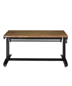 Husky 52 in.W x 24 in. D Steel 1-Drawer Adjustable Height Workbench with Dark Stained Wood Top in Gloss Black -FixPro Store husky workbenches holt5201b11 44 1000