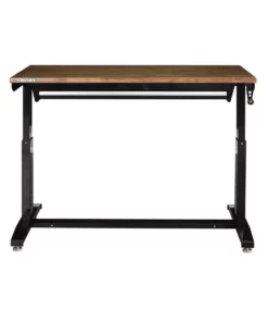 Husky 52 in.W x 24 in. D Steel 1-Drawer Adjustable Height Workbench with Dark Stained Wood Top in Gloss Black -FixPro Store husky workbenches holt5201b11 a0 1000
