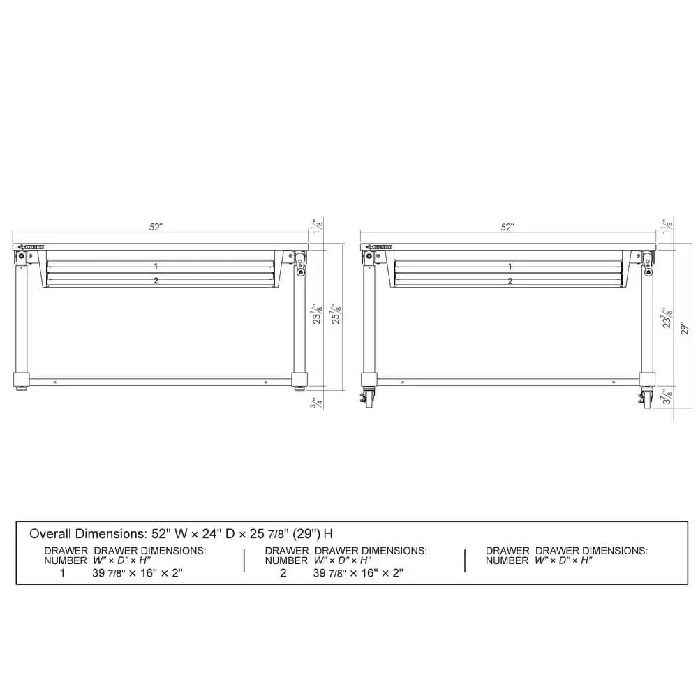 Husky 52 in. Adjustable Height Work Table with 2-Drawers in Black 6 Husky 52 in. Adjustable Height Work Table with 2-Drawers in Black - Image 4