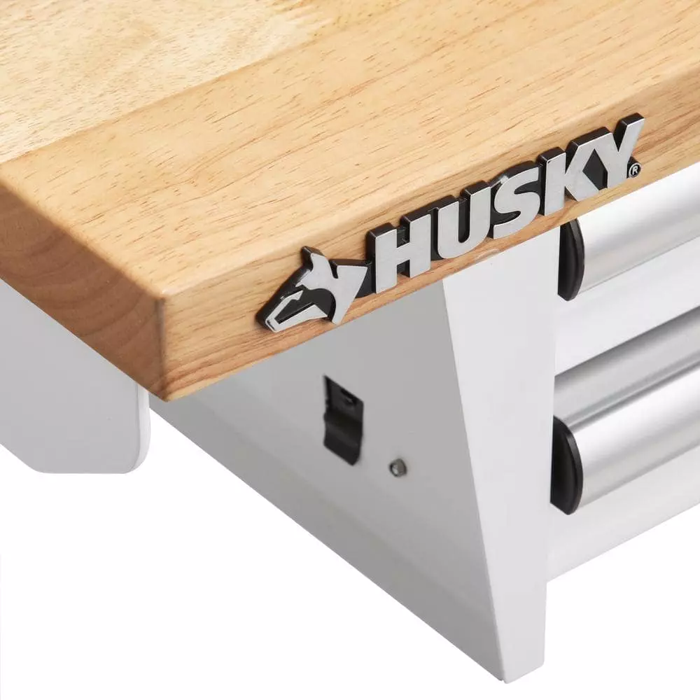 Husky 52 in. Adjustable Height Workbench Table with 2-Drawers in White 6 Husky 52 in. Adjustable Height Workbench Table with 2-Drawers in White - Image 4