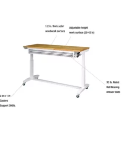 Husky 52 in. W x 24 in. D Steel 2-Drawer Adjustable Height Solid Wood Top Workbench Table in White -FixPro Store husky workbenches holt5202bj2 1d 1000
