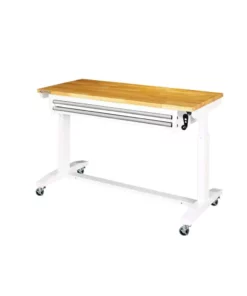 Husky 52 in. W x 24 in. D Steel 2-Drawer Adjustable Height Solid Wood Top Workbench Table in White -FixPro Store husky workbenches holt5202bj2 40 1000