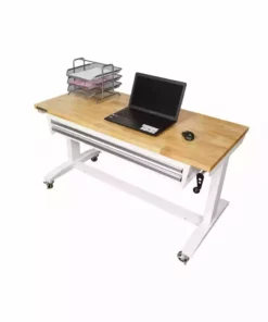 Husky 52 in. W x 24 in. D Steel 2-Drawer Adjustable Height Solid Wood Top Workbench Table in White -FixPro Store husky workbenches holt5202bj2 77 1000