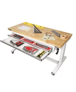Husky 52 in. W x 24 in. D Steel 2-Drawer Adjustable Height Solid Wood Top Workbench Table in White -FixPro Store husky workbenches holt5202bj2 c3 1000