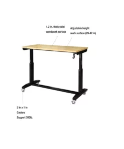 Husky 52 in. W x 24 in. D Adjustable Height Solid Wood Top Workbench Table in Black -FixPro Store husky workbenches holt52xdb12 1d 1000