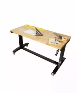 Husky 52 in. W x 24 in. D Adjustable Height Solid Wood Top Workbench Table in Black -FixPro Store husky workbenches holt52xdb12 c3 1000