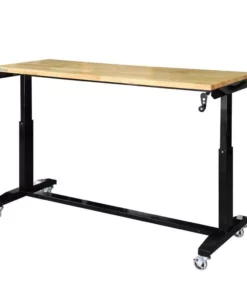 Husky Two Pack 52 in. and 62 in. Adjustable Height Work Tables with Solid Wood Tops in Black -FixPro Store husky workbenches holt52xdb12 holt62xdb12 c3 1000