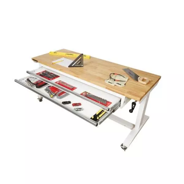 Husky 62 in. Adjustable Height Work with 2-Drawers Table in White 7 Husky 62 in. Adjustable Height Work with 2-Drawers Table in White - Image 5