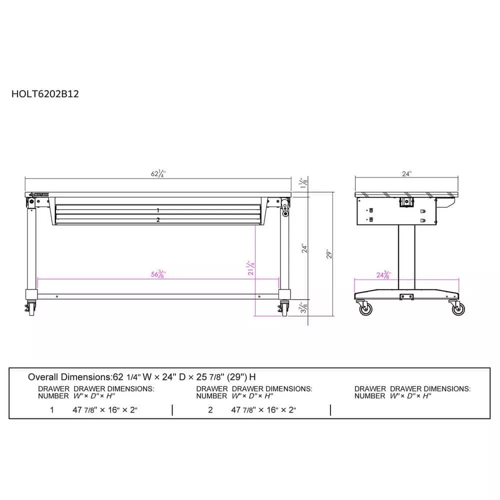 Husky 62 in. Adjustable Height Work with 2-Drawers Table in White 5 Husky 62 in. Adjustable Height Work with 2-Drawers Table in White - Image 3