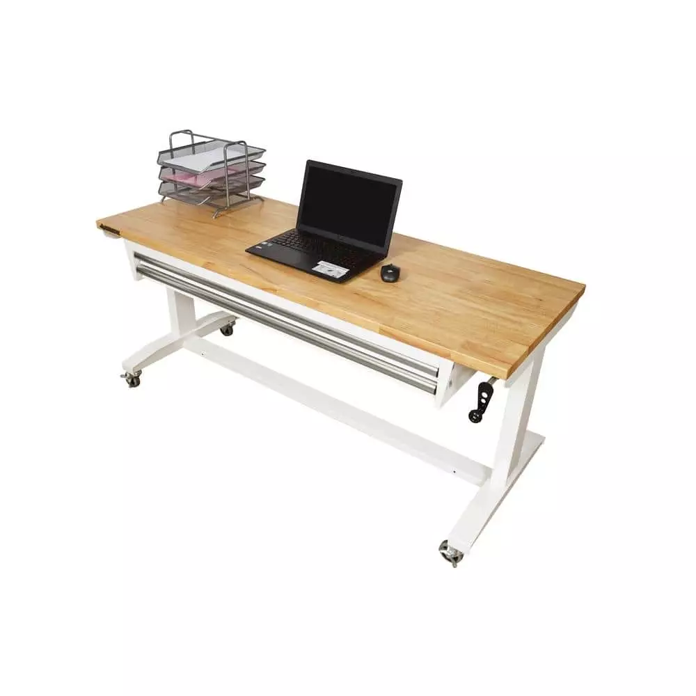 Husky 62 in. Adjustable Height Work with 2-Drawers Table in White 8 Husky 62 in. Adjustable Height Work with 2-Drawers Table in White - Image 6