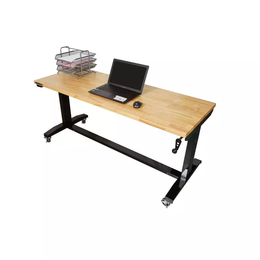 Husky 62 in. W x 24 in. D Adjustable Height Solid Wood Top Workbench Table in Black 5 Husky 62 in. W x 24 in. D Adjustable Height Solid Wood Top Workbench Table in Black - Image 3