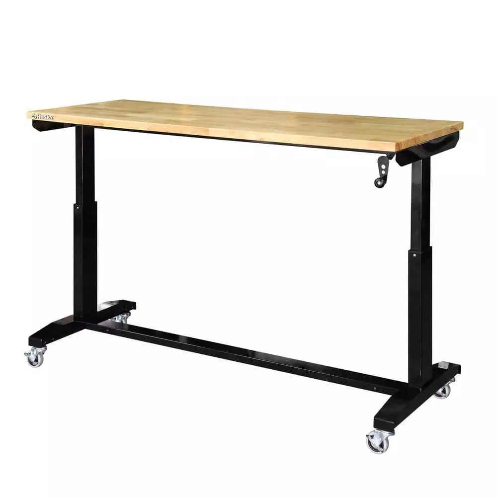 Husky 62 in. W x 24 in. D Adjustable Height Solid Wood Top Workbench Table in Black 8 Husky 62 in. W x 24 in. D Adjustable Height Solid Wood Top Workbench Table in Black - Image 6