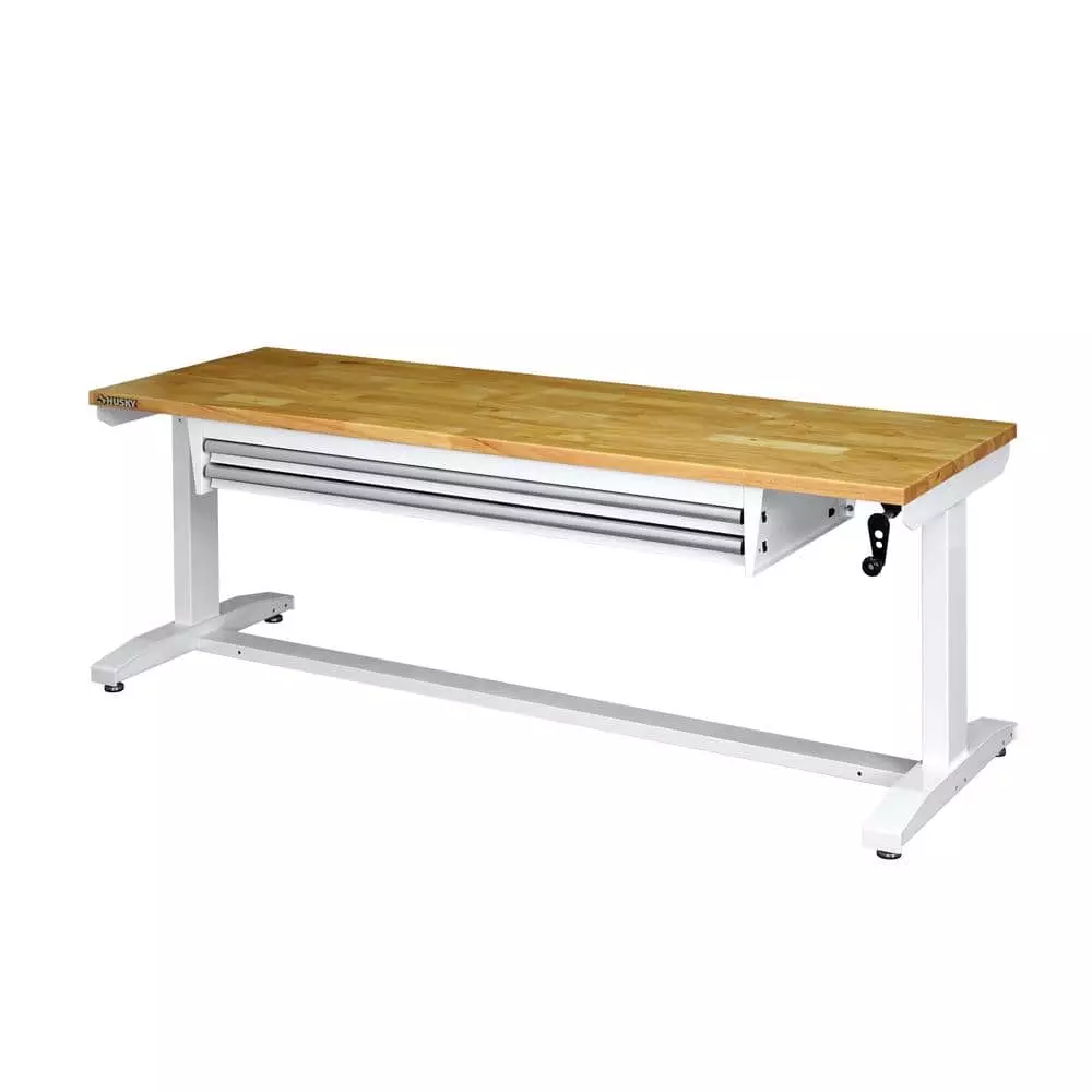 Husky 72 in. 2-Drawers Adjustable Height Work Table in White 3 Husky 72 in. 2-Drawers Adjustable Height Work Table in White