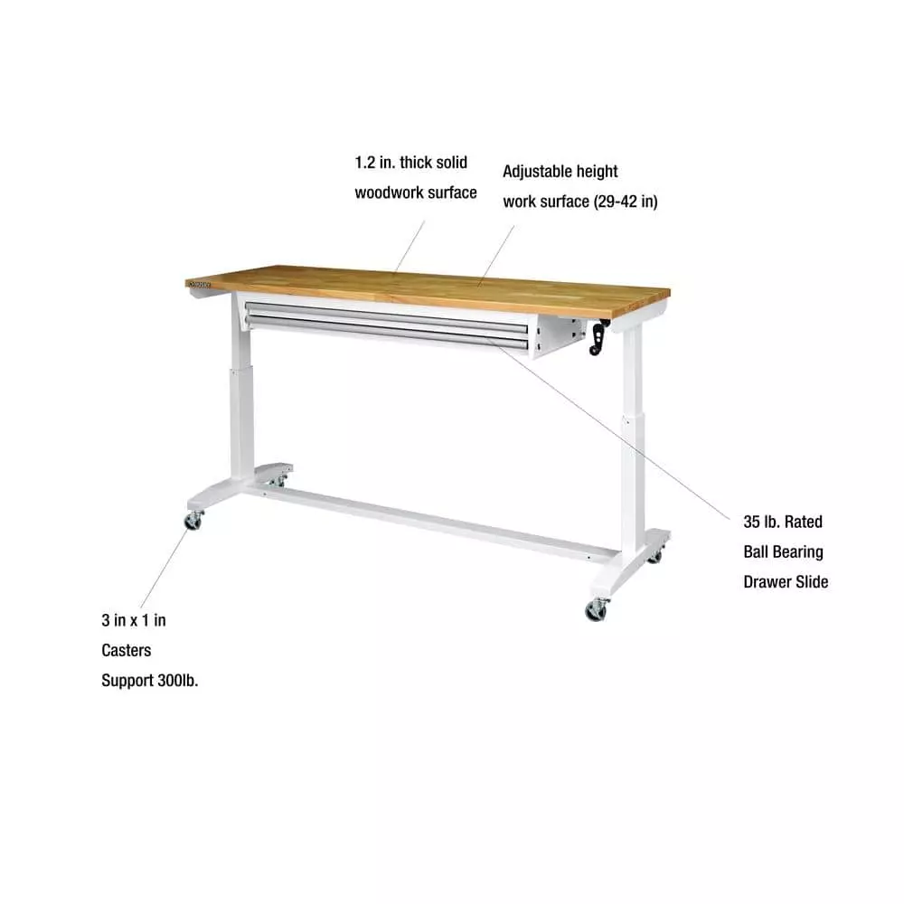 Husky 72 in. 2-Drawers Adjustable Height Work Table in White 6 Husky 72 in. 2-Drawers Adjustable Height Work Table in White - Image 4