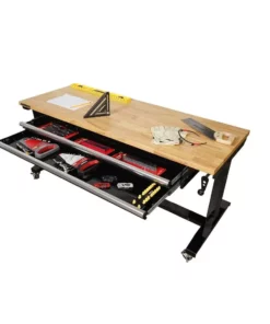 Husky 62 in. Adjustable Height Workbench Table with 2-Drawers in Black -FixPro Store husky workbenches hotl6202b12 77 1000