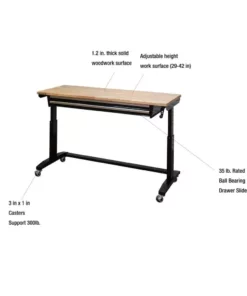 Husky 62 in. Adjustable Height Workbench Table with 2-Drawers in Black -FixPro Store husky workbenches hotl6202b12 a0 1000