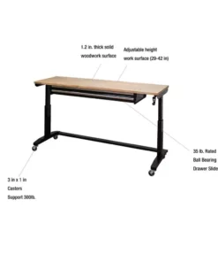 Husky 72 in. Adjustable Height Workbench Table with 2-Drawers in Black -FixPro Store husky workbenches hotl7202b12 a0 1000
