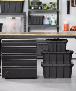 Husky 6 ft. Adjustable Height Solid Wood Top Workbench in Black for Heavy Duty Welded Steel Garage Storage System -FixPro Store husky workbenches htc1000004 44 1000