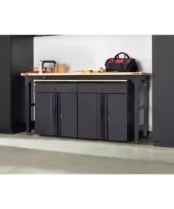 Husky 6 ft. Adjustable Height Solid Wood Top Workbench in Black for Heavy Duty Welded Steel Garage Storage System -FixPro Store husky workbenches htc1000004 e1 1000