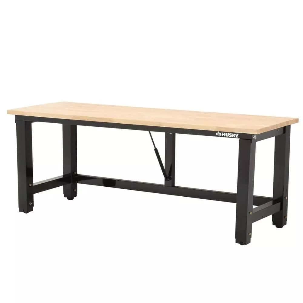 Husky 6 ft. Folding Adjustable Height Solid Wood Top Workbench in Black 3 Husky 6 ft. Folding Adjustable Height Solid Wood Top Workbench in Black