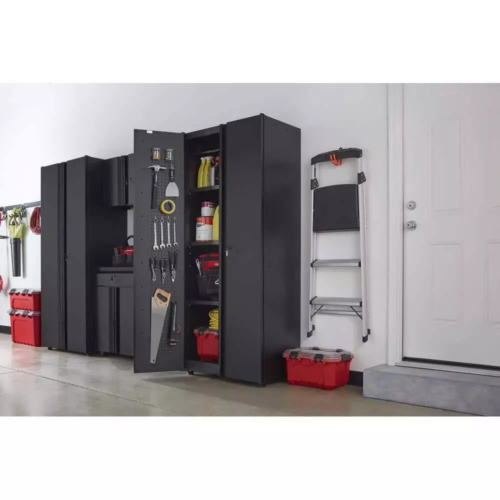 Husky Regular Duty Welded 24-Gauge Steel Freestanding Garage Cabinet in Black (31 in. W x 75 in. H x 20 in. D) 4 Husky Regular Duty Welded 24-Gauge Steel Freestanding Garage Cabinet in Black (31 in. W x 75 in. H x 20 in. D) - Image 2