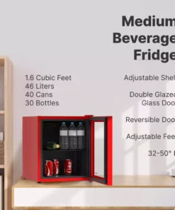 Husky 1.5 Cu. ft. 40-Can Glass Door Freestanding Countertop Quiet Mini Fridge with Reversible Door without Freezer (Red) -FixPro Store red husky mini fridges osfg010 rm 1f 1000
