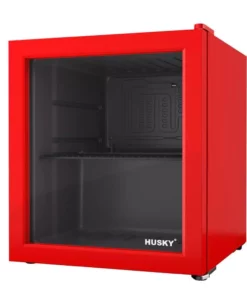 Husky 1.5 Cu. ft. 40-Can Glass Door Freestanding Countertop Quiet Mini Fridge with Reversible Door without Freezer (Red)