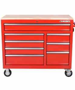 Husky 42 in. W x 18.1 in. D 8-Drawer Red Mobile Workbench Cabinet with Solid Wood Top -FixPro Store red husky mobile workbenches h42mwc8red 40 1000