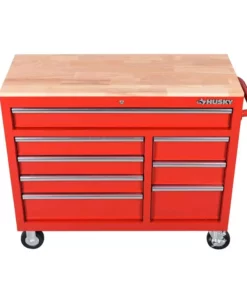 Husky 42 in. W x 18.1 in. D 8-Drawer Red Mobile Workbench Cabinet with Solid Wood Top -FixPro Store red husky mobile workbenches h42mwc8red a0 1000
