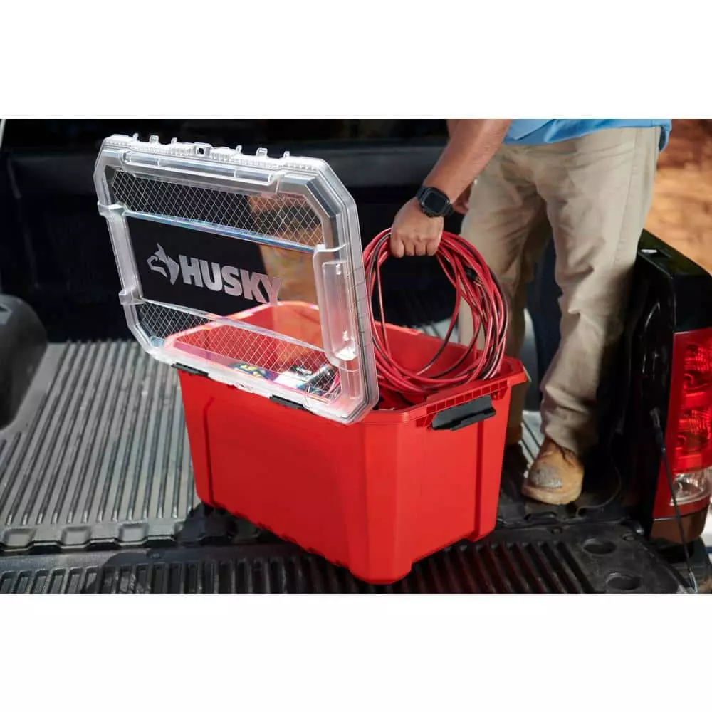 Husky 20-Gal. Professional Duty Waterproof Storage Container with Hinged Lid in Red 4 Husky 20-Gal. Professional Duty Waterproof Storage Container with Hinged Lid in Red - Image 2