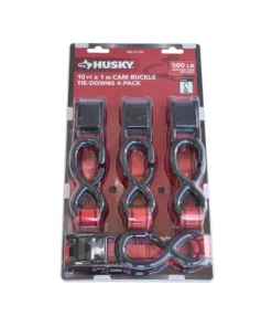 Husky 10 ft. x 1 in. Cam Buckle Tie-Down (Red) Straps with S Hook (4-Pack)