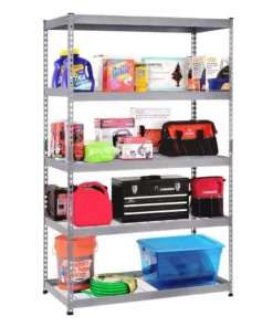Husky 5-Tier Heavy Duty Steel Garage Storage Shelving Unit in Silver (48 in. W x 78 in. H x 24 in. D) -FixPro Store silver husky freestanding shelving units mr482478w5 1d 1000