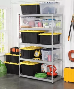 Husky 5-Tier Heavy Duty Steel Garage Storage Shelving Unit in Silver (48 in. W x 78 in. H x 24 in. D) -FixPro Store silver husky freestanding shelving units mr482478w5 66 1000