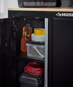 Husky 6-Piece Ready-to-Assemble Steel Garage Workstation in Black (53 in. W x 69.5 in. H x 19.5 in. D) -FixPro Store smooth glossy black powder coating husky garage storage systems g52006s1 us 1d 1000