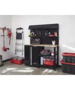 Husky 6-Piece Ready-to-Assemble Steel Garage Workstation in Black (53 in. W x 69.5 in. H x 19.5 in. D) -FixPro Store smooth glossy black powder coating husky garage storage systems g52006s1 us e1 1000